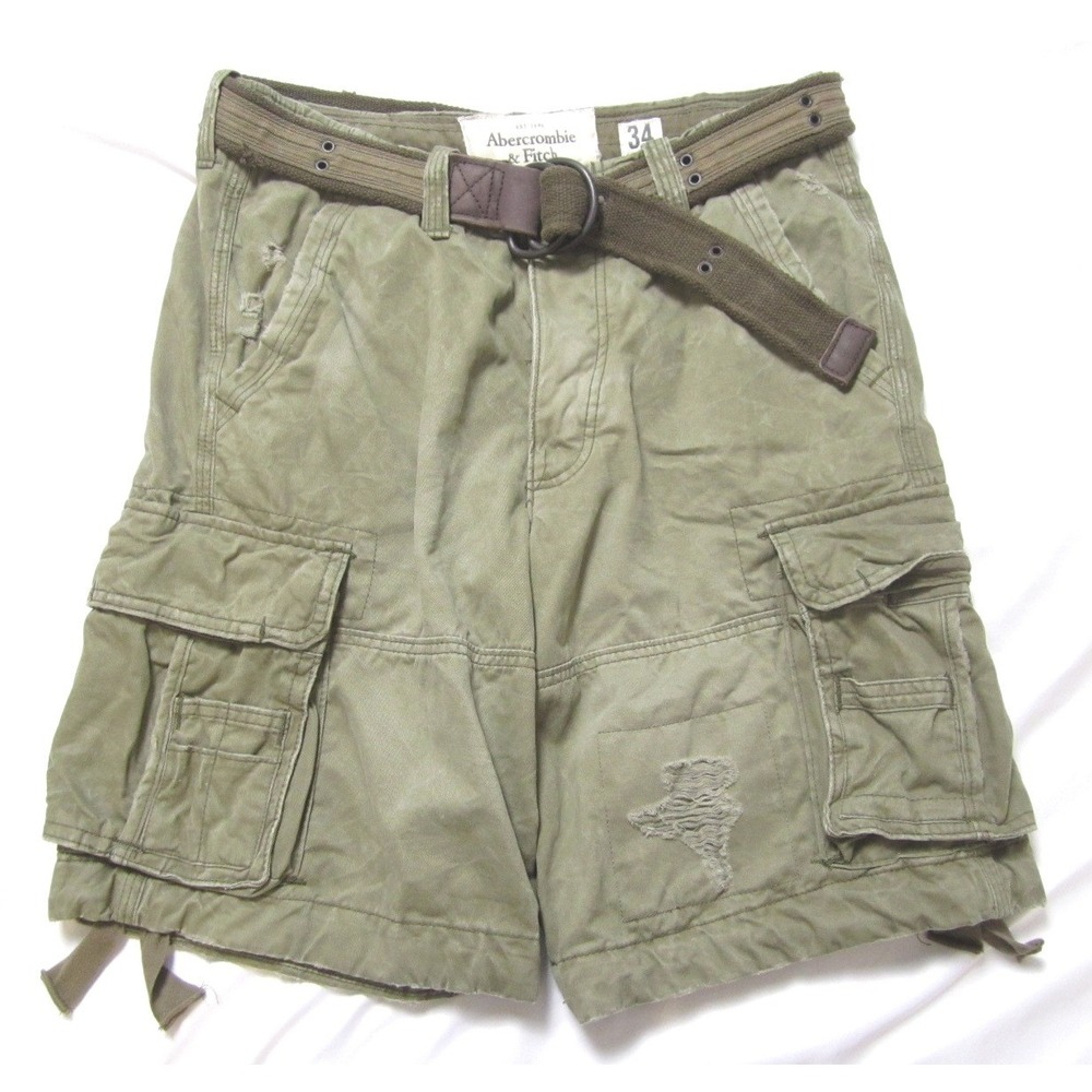 Vtg Abercrombie & Fitch Cargo Shorts Men 34 Khaki Button Fly Heavy 90s Y2K MP707